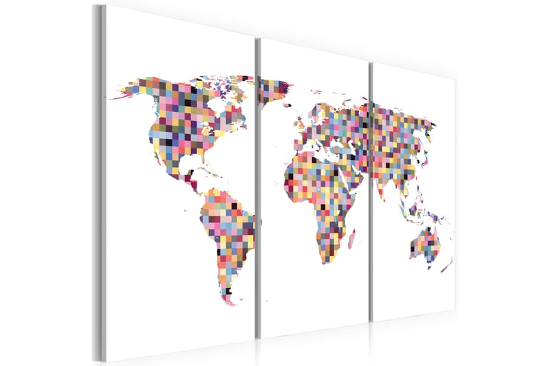Tavla Karta Över Världen Pixels Triptych 60x40 - Artgeist sp. z o. o. - Inredning - Tavlor & konst - Canvastavlor