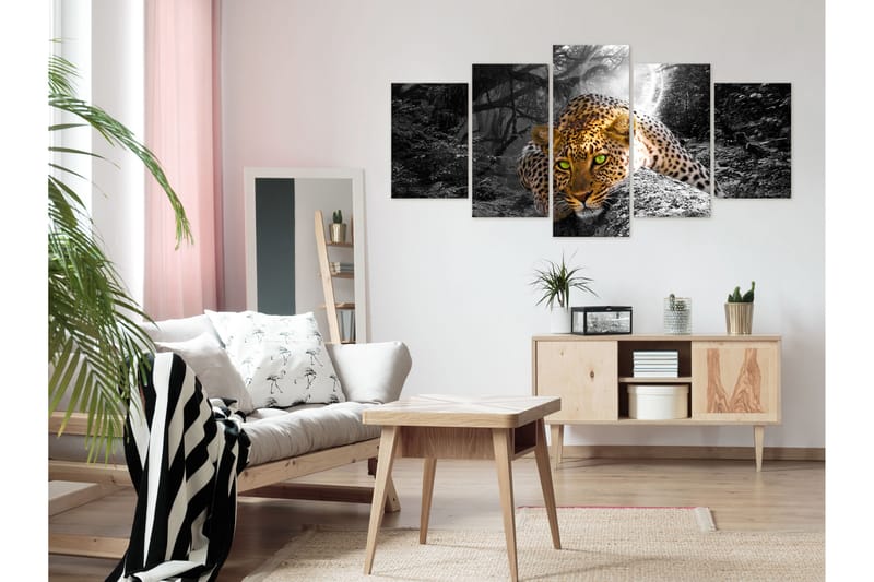 Tavla Leopard Lying 5 Parts Wide Grey 200x100 - Artgeist sp. z o. o. - Inredning - Tavlor & konst - Canvastavlor