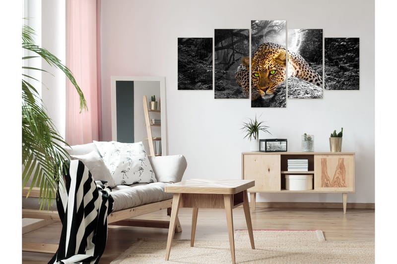 Tavla Leopard Lying 5 Parts Wide Grey 200x100 - Artgeist sp. z o. o. - Inredning - Tavlor & konst - Canvastavlor