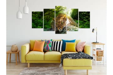 Tavla Leopard Lying 5 Parts Wide Green 100x50 - Artgeist sp. z o. o. - Inredning - Tavlor & konst - Canvastavlor