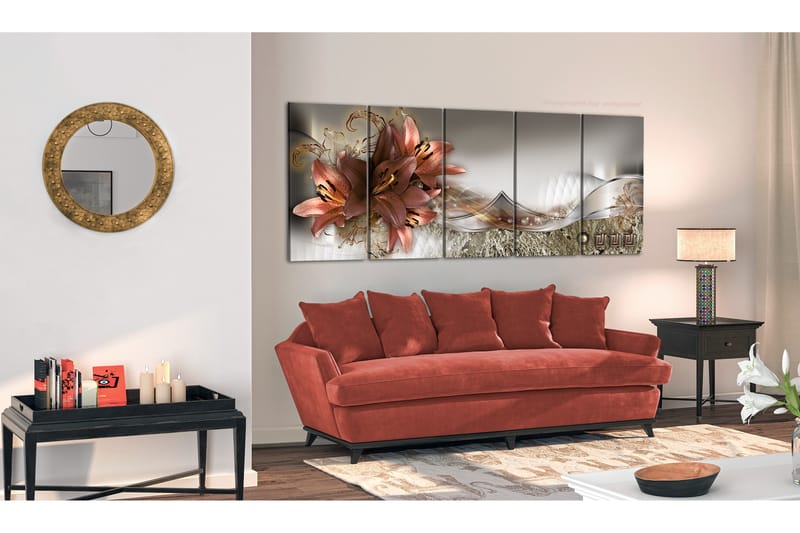 Tavla Lilies And Abstraction 225x90 - Artgeist sp. z o. o. - Inredning - Tavlor & konst - Canvastavlor
