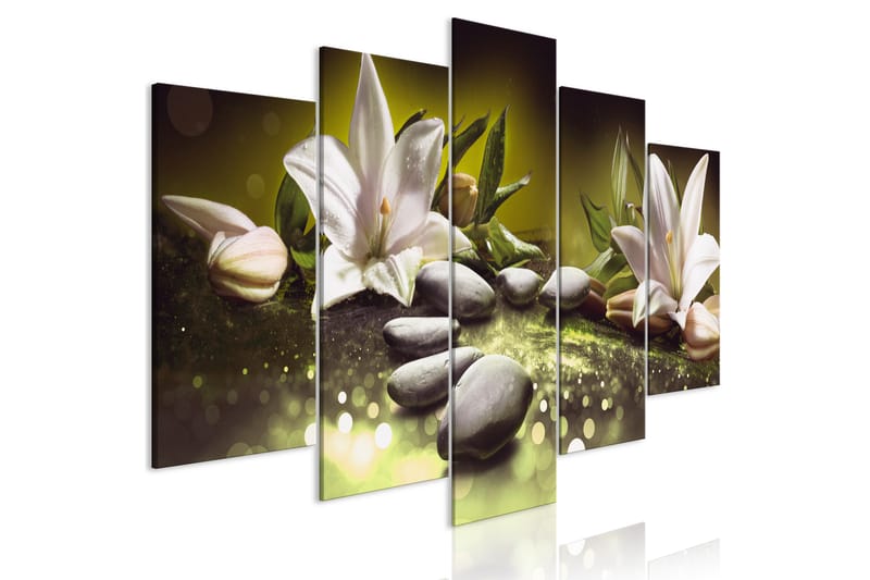 Tavla Lilies And Stones 5 Parts Wide Green 200x100, Artgeist sp. z o. o.