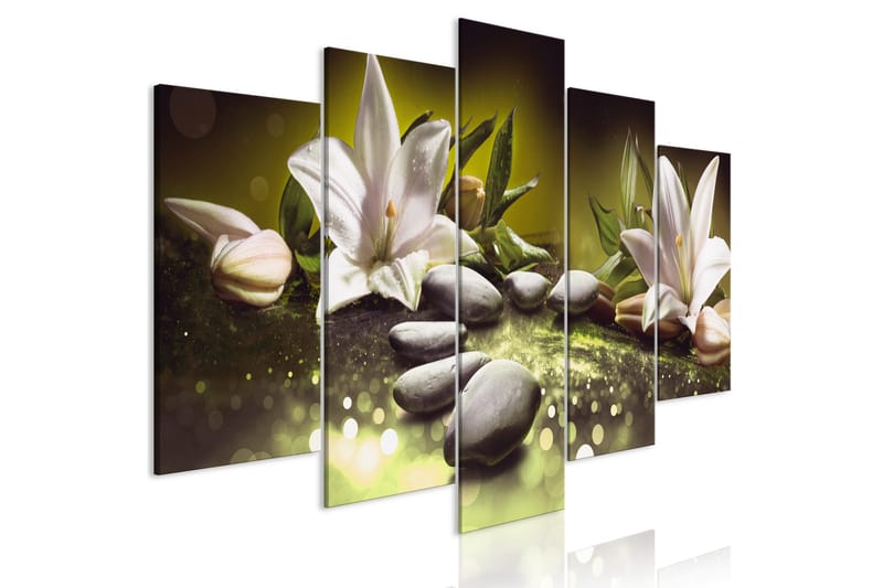 Tavla Lilies And Stones 5 Parts Wide Green 100x50, Artgeist sp. z o. o.