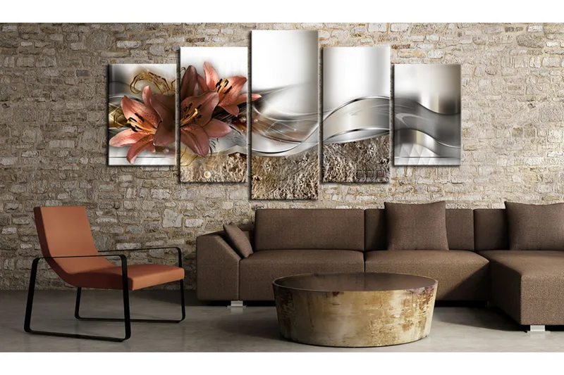 Tavla Lily Marsala And Abstraction 200x100 - Artgeist sp. z o. o. - Inredning - Tavlor & konst - Canvastavlor