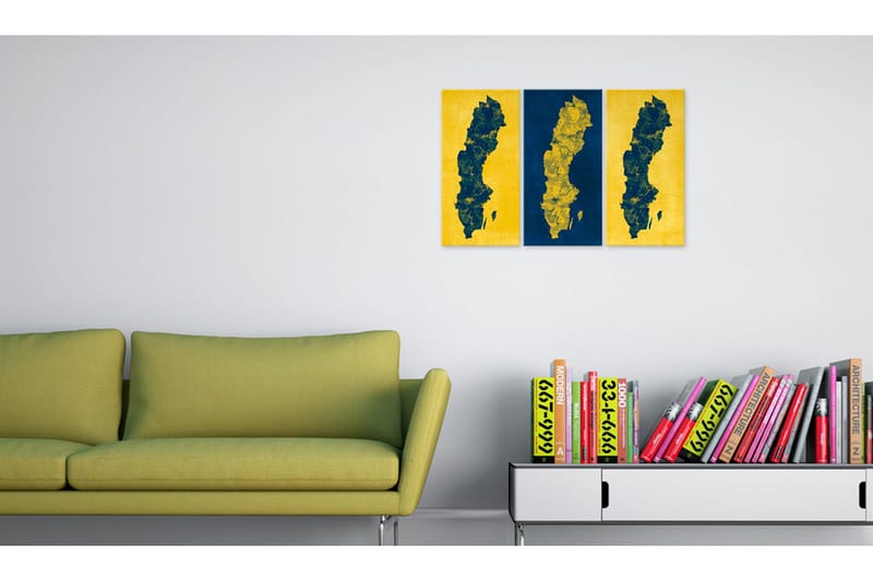 Tavla Målad Karta Över Sverige Triptyk 120x80 - Artgeist sp. z o. o. - Inredning - Tavlor & konst - Canvastavlor