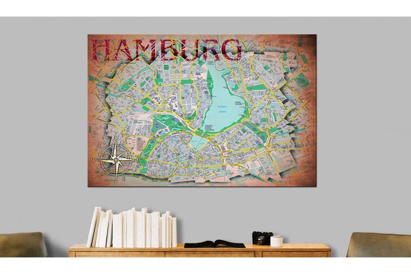 Tavla Map of Hamburg 90x60, Artgeist sp. z o. o.