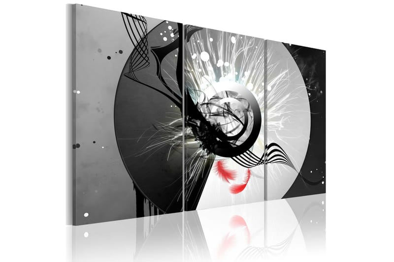 Tavla Metal circle & red feathers 90x60, Artgeist sp. z o. o.