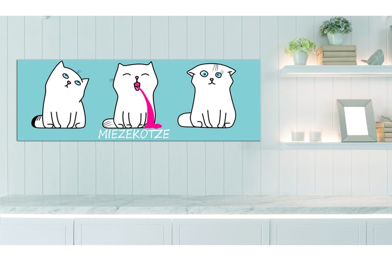 Tavla Miezekotze Cat Trio Blue 120x40 - Artgeist sp. z o. o. - Inredning - Tavlor & konst - Canvastavlor
