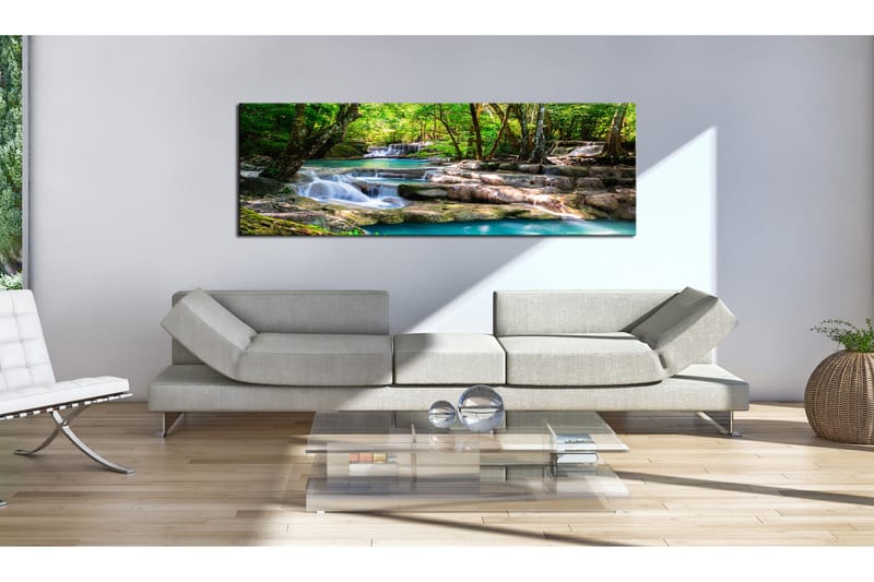 Tavla Nature: Forest Waterfall 135x45 - Inredning - Tavlor & konst - Canvastavlor