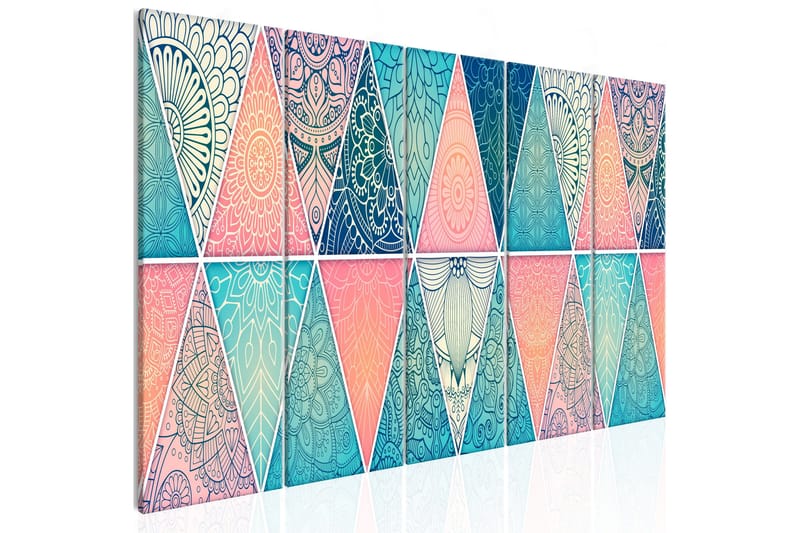 Tavla Oriental Triangles 5 Parts Narrow 225x90, Artgeist sp. z o. o.