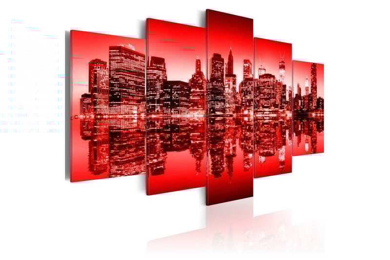 Tavla Rött Sken Över New York 5 St 200x100 - Artgeist sp. z o. o. - Inredning - Tavlor & konst - Canvastavlor