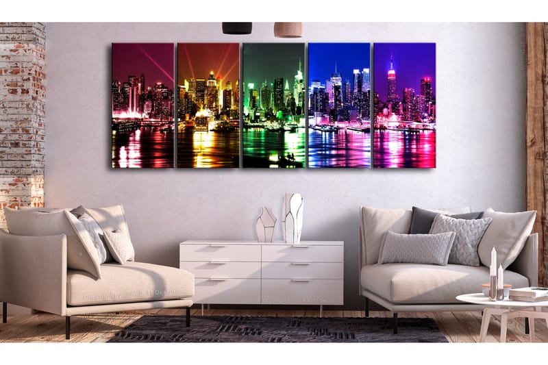 Tavla Rainbow New York 5 Parts Narrow 225x90 - Artgeist sp. z o. o. - Inredning - Tavlor & konst - Canvastavlor