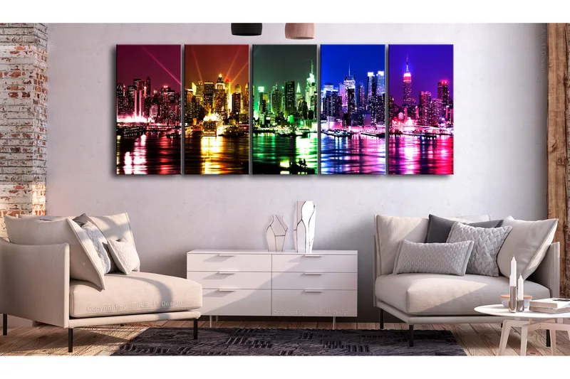 Tavla Rainbow New York 5 Parts Narrow 200x80 - Artgeist sp. z o. o. - Inredning - Tavlor & konst - Canvastavlor