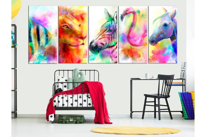 Tavla Rainbow Watercolours 5 Parts Narrow 225x90 - Artgeist sp. z o. o. - Inredning - Tavlor & konst - Canvastavlor
