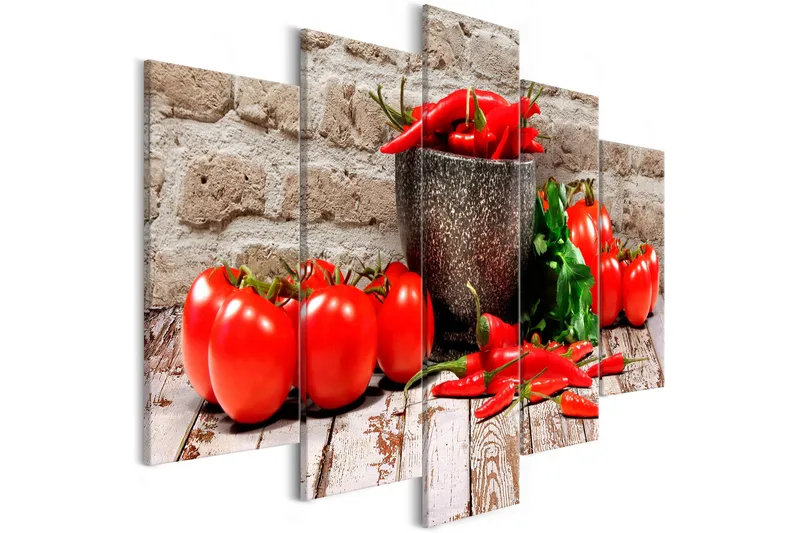 Tavla Red Vegetables 5 Parts Brick Wide 100x50, Artgeist sp. z o. o.
