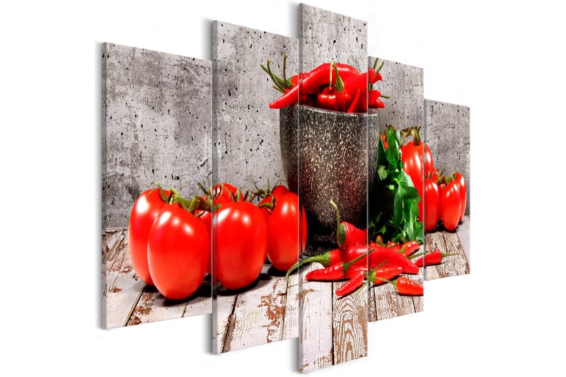Tavla Red Vegetables 5 Parts Concrete Wide 100x50, Artgeist sp. z o. o.