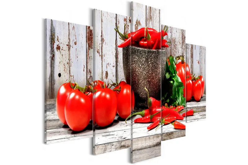 Tavla Red Vegetables 5 Parts Wood Wide 200x100, Artgeist sp. z o. o.