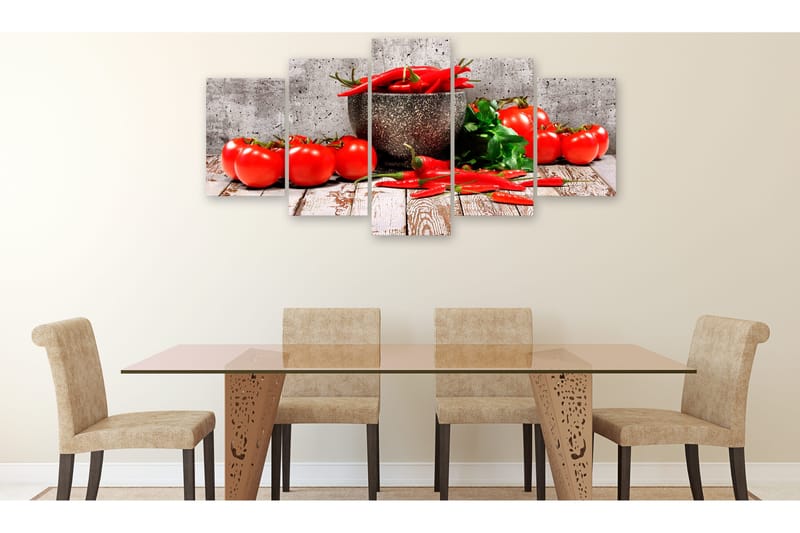 Tavla Red Vegetables 5 Parts Concrete Wide 100x50 - Artgeist sp. z o. o. - Inredning - Tavlor & konst - Canvastavlor