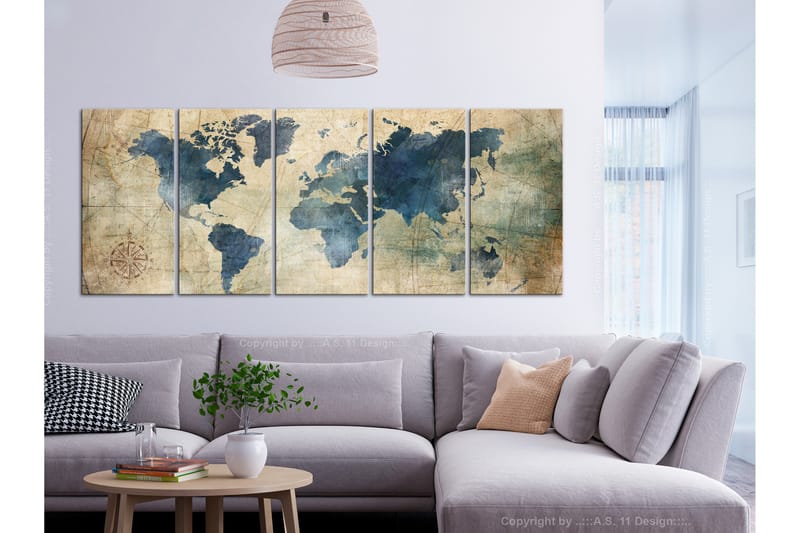 Tavla Retro Map 5 Parts Narrow 200x80 - Artgeist sp. z o. o. - Inredning - Tavlor & konst - Canvastavlor