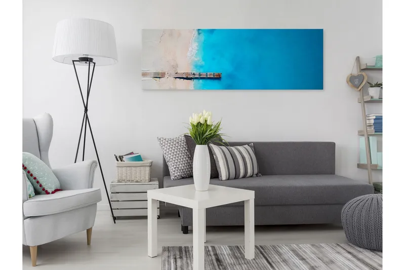 Tavla Sea and Wooden Bridge (1 Part) Narrow Blue 150x50, Artgeist sp. z o. o.