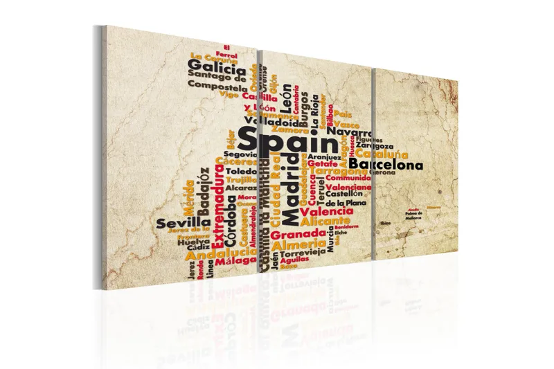 Tavla Spanien Text Kartan Färger Flaggan 60x30, Artgeist sp. z o. o.
