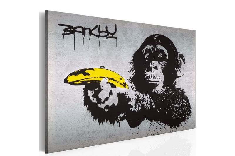 Tavla Stoppa eller apan skjuter! (Banksy) 120x80 - Artgeist sp. z o. o. - Canvastavlor