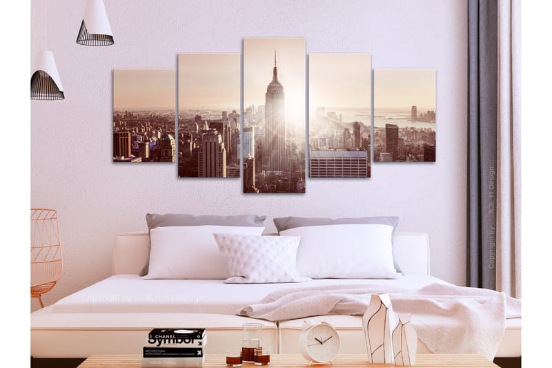 Tavla Sun Over Manhattan 5 Parts Wide Brown 100x50 - Artgeist sp. z o. o. - Inredning - Tavlor & konst - Canvastavlor