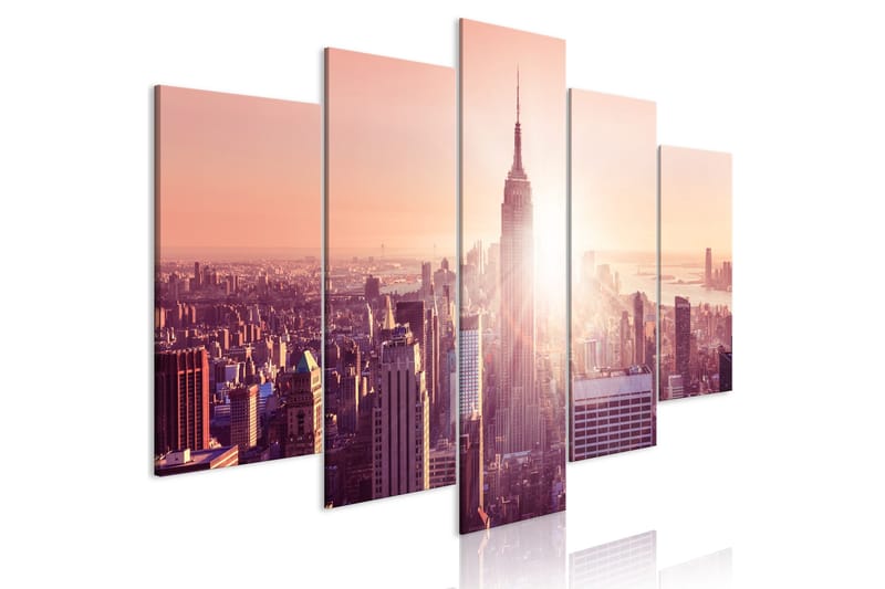 Tavla Sun Over Manhattan 5 Parts Wide Orange 200x100, Artgeist sp. z o. o.