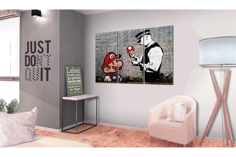 Tavla Super Mario Mushroom Cop By Banksy 90x60 - Artgeist sp. z o. o. - Inredning - Tavlor & konst - Canvastavlor