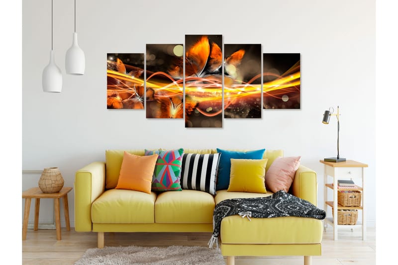Tavla Swarm Of Butterflies 5 Parts Wide Orange 200x100 - Artgeist sp. z o. o. - Inredning - Tavlor & konst - Canvastavlor