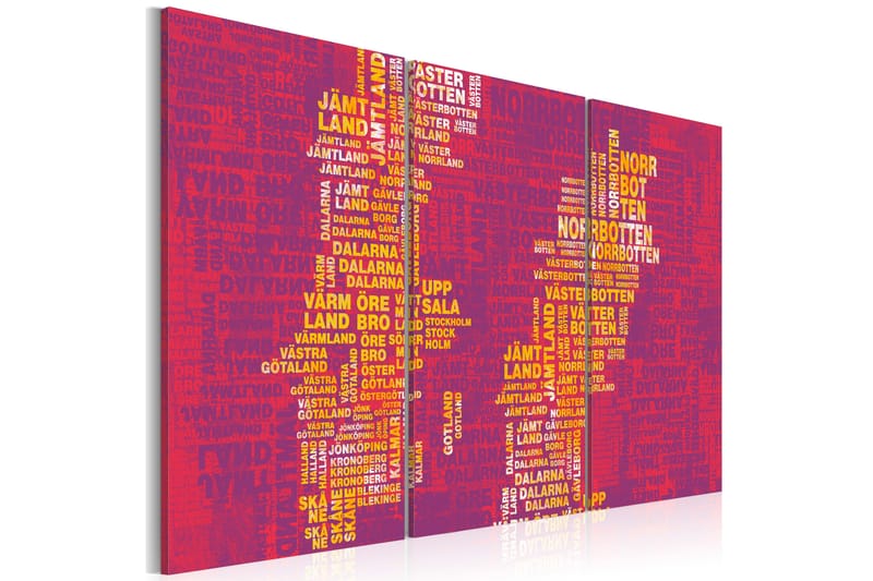 Tavla Text Karta Över Sverige Rosa Bakgrund 120x80 - Artgeist sp. z o. o. - Inredning - Tavlor & konst - Canvastavlor