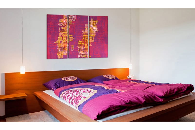 Tavla Text Karta Över Sverige Rosa Bakgrund Triptych 60x40 - Artgeist sp. z o. o. - Inredning - Tavlor & konst - Canvastavlor