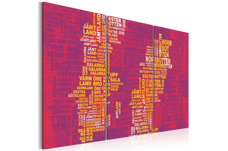 Tavla Text Karta Över Sverige Rosa Bakgrund Triptych 60x40, Artgeist sp. z o. o.
