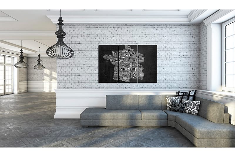 Tavla Text Map Of France Triptych 60x40 - Artgeist sp. z o. o. - Inredning - Tavlor & konst - Canvastavlor