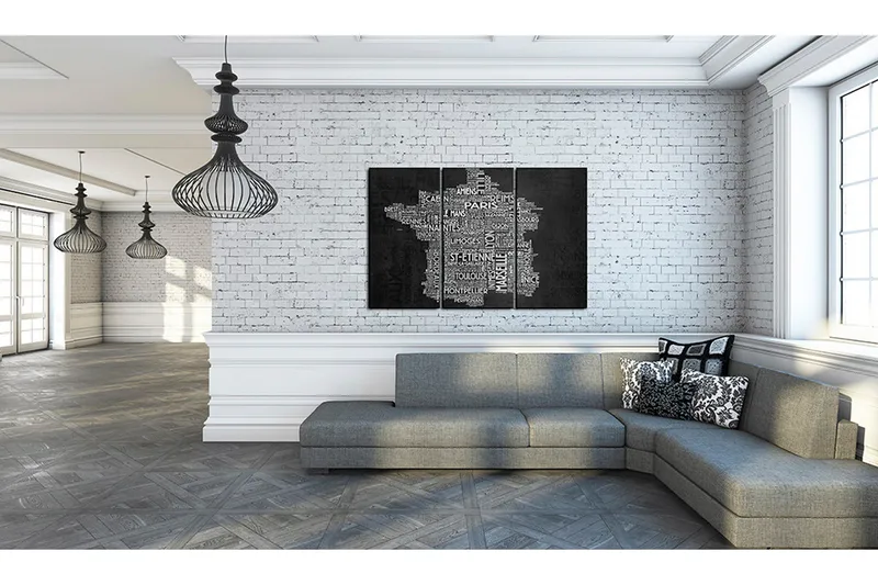 Tavla Text map of France triptych 90x60, Artgeist sp. z o. o.