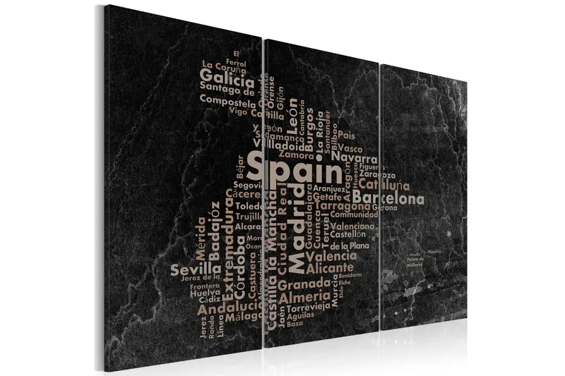 Tavla Text map of Spain on the blackboard triptych 90x60 - Artgeist sp. z o. o. - Inredning - Tavlor & konst - Canvastavlor
