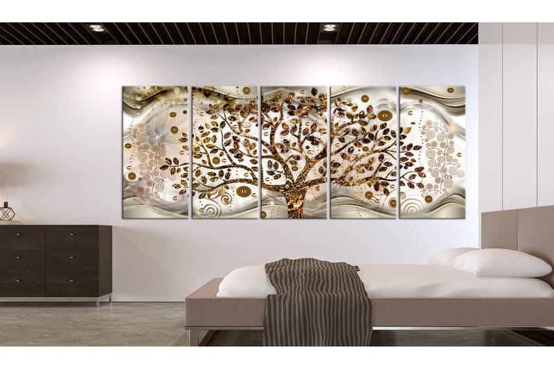 Tavla Tree And Waves 5 Parts Brown 200x80 - Artgeist sp. z o. o. - Inredning - Tavlor & konst - Canvastavlor