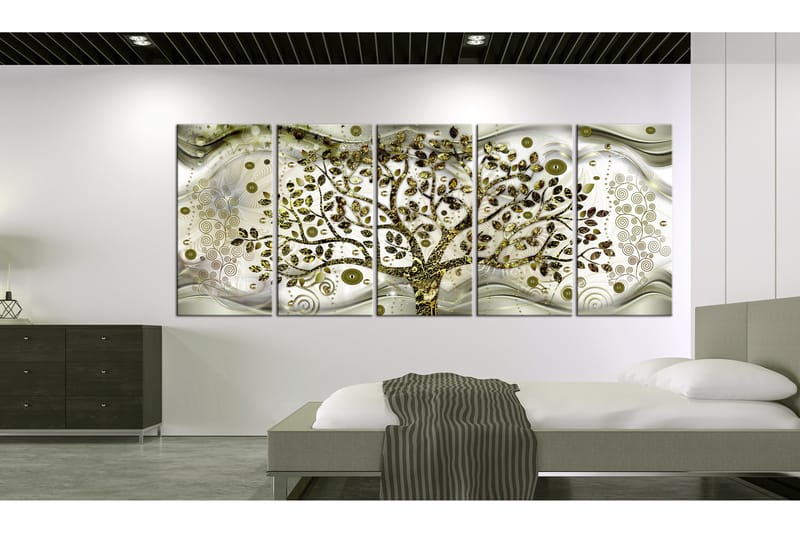 Tavla Tree And Waves 5 Parts Green 200x80 - Artgeist sp. z o. o. - Inredning - Tavlor & konst - Canvastavlor