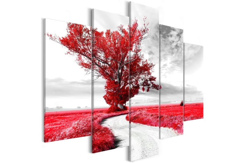 Tavla Tree Near The Road 5 Parts Red 200x100 - Artgeist sp. z o. o. - Inredning - Tavlor & konst - Canvastavlor