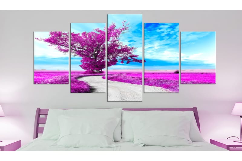 Tavla Tree Near The Road 5 Parts Violet 100x50 - Artgeist sp. z o. o. - Inredning - Tavlor & konst - Canvastavlor
