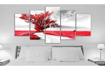Tavla Tree Near The Road 5 Parts Red 100x50 - Artgeist sp. z o. o. - Inredning - Tavlor & konst - Canvastavlor