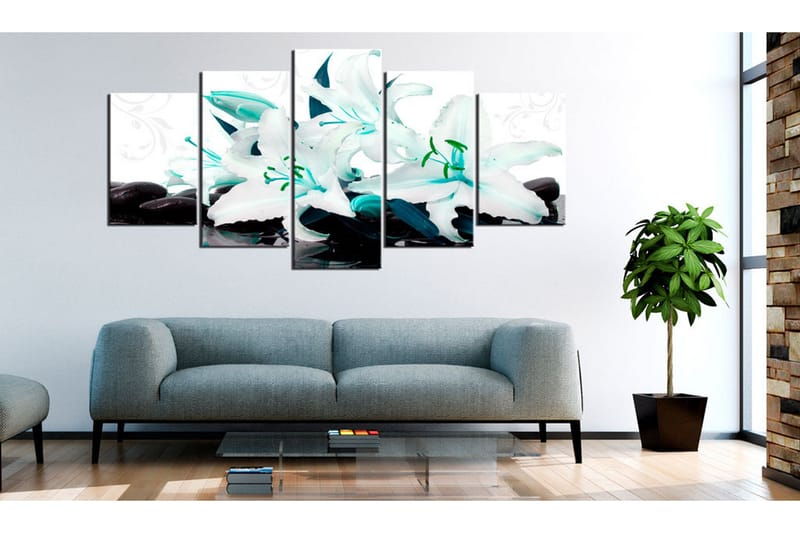 Tavla Turquoise Lilies And Stones 100x50 - Artgeist sp. z o. o. - Inredning - Tavlor & konst - Canvastavlor