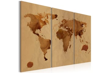 Tavla Världen målad med kaffe Triptych 90x60