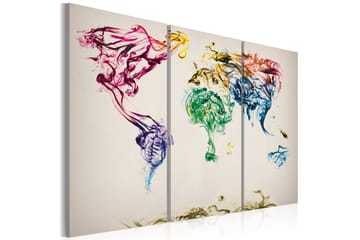 Tavla Världskartan Färgad Rök Spår Triptych 60x40