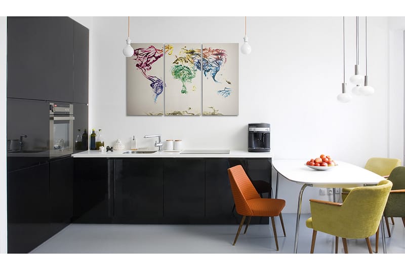Tavla Världskartan färgad rök spår Triptych 90x60 - Artgeist sp. z o. o. - Inredning - Tavlor & konst - Canvastavlor