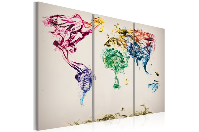 Tavla Världskartan färgad rök spår Triptych 90x60 - Artgeist sp. z o. o. - Inredning - Tavlor & konst - Canvastavlor
