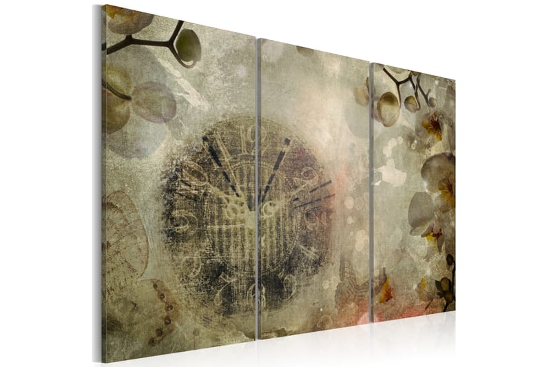 Tavla Vintage, clock and orchid triptych 90x60 - Artgeist sp. z o. o. - Inredning - Tavlor & konst - Canvastavlor