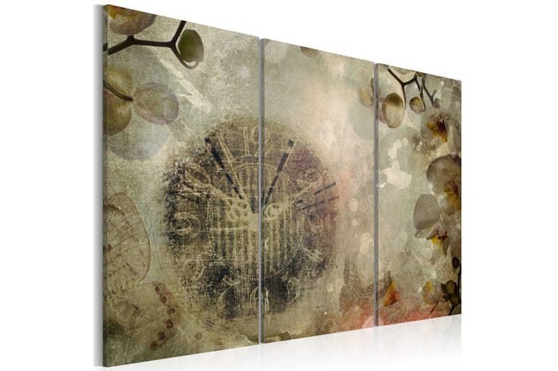 Tavla Vintage Clock And Orchid Triptych 120x80 - Artgeist sp. z o. o. - Inredning - Tavlor & konst - Canvastavlor