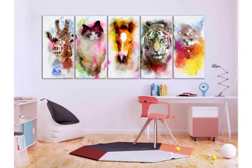 Tavla Watercolour Animals 5 Parts Narrow 200x80 - Artgeist sp. z o. o. - Inredning - Tavlor & konst - Canvastavlor