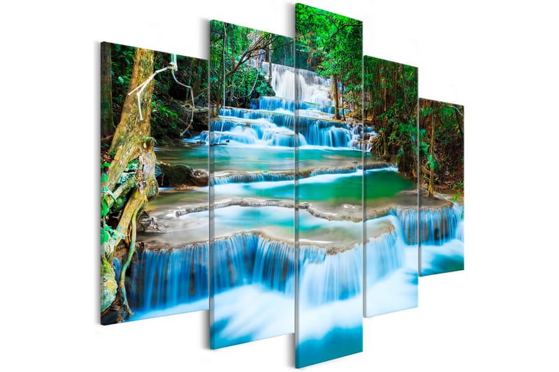 Tavla Waterfall in Kanchanaburi (5 Parts) Wide 225x100 - Artgeist sp. z o. o. - Canvastavlor